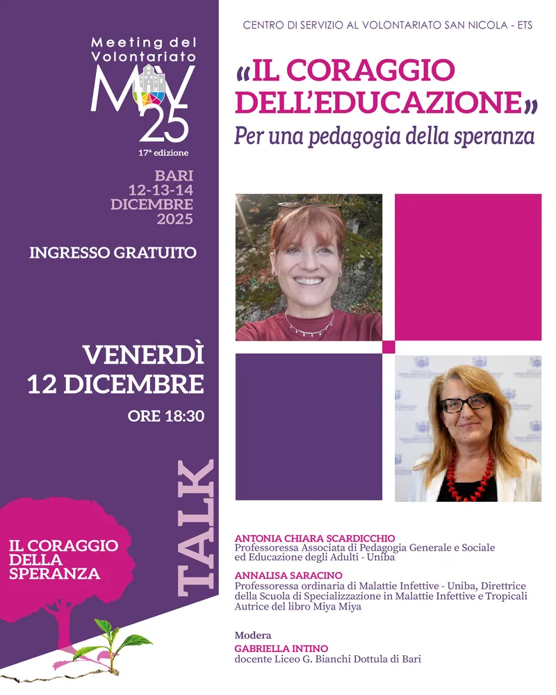 Banner dell’incontro «Il Coraggio dell’educazione» del Meeting del Volontariato 2025.