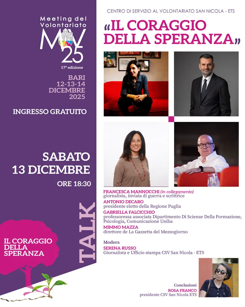 Banner dell'incontro «Il coraggio della speranza» del Meeting del Volontariato 2025.
